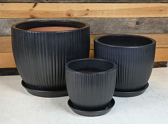 Pillar Pot w/ Attached Saucer - Set of 3