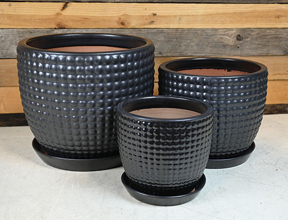 Polka Pot w/ Attached Saucer - Set of 3