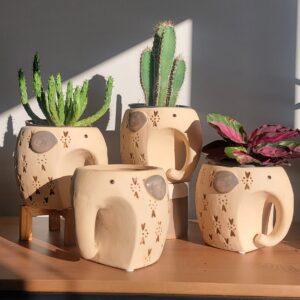 Stoneware Elephant Planter - 5"D - 4 Pack